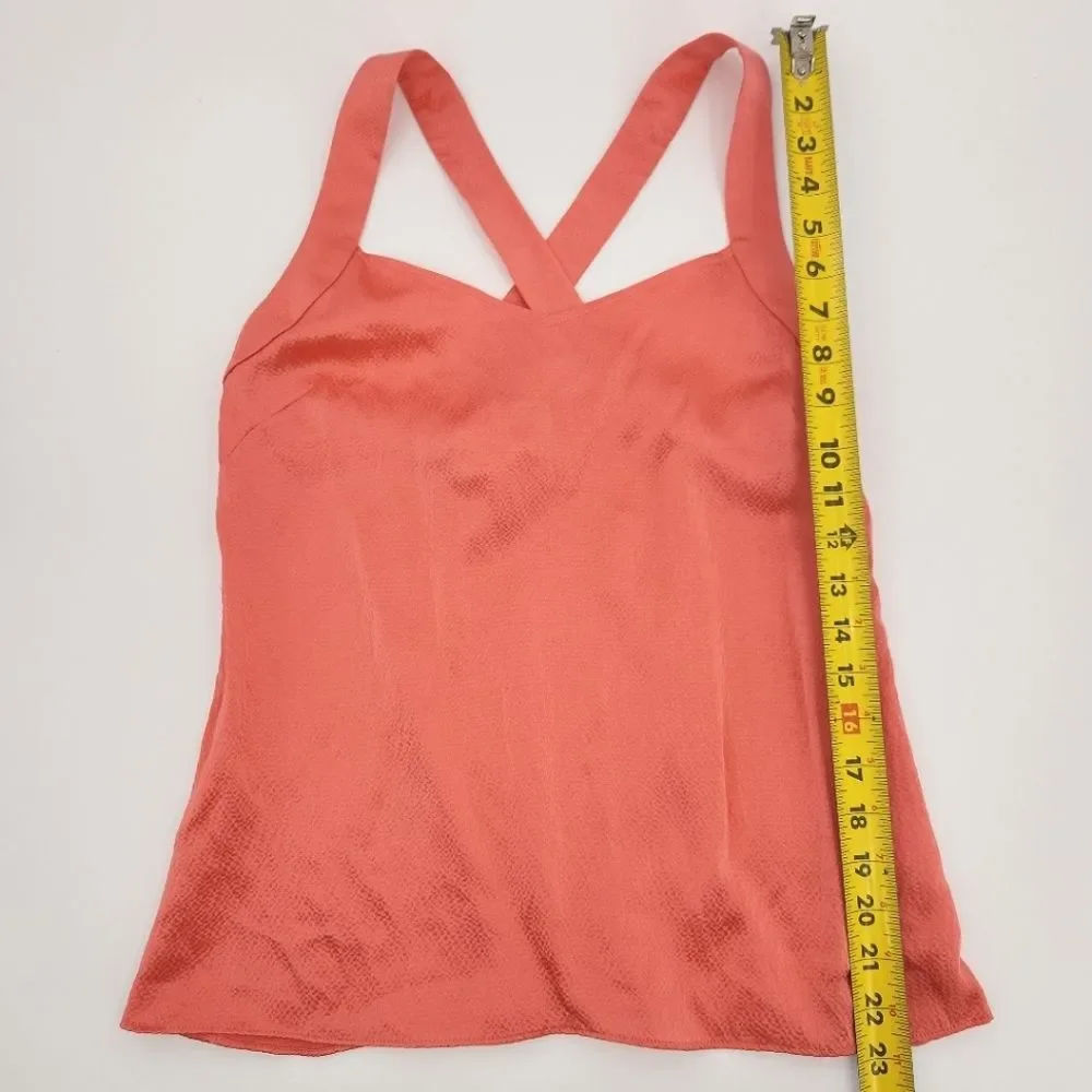 J Crew Amelia Tank Top Womens Size 0 Coral Pink Silk Cross Back Textured Summer